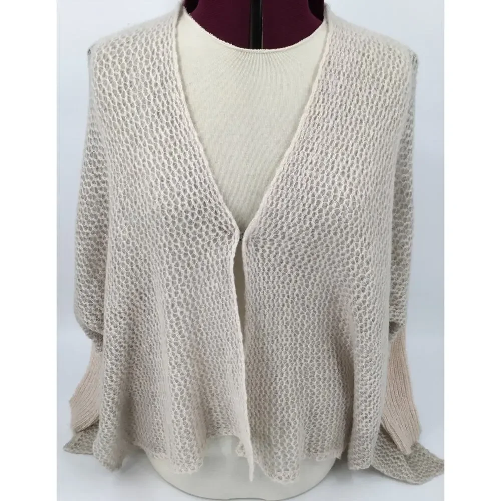 Free People Ivory Open Knit Lace Cardigan Sweater Sheer Boho Romantic